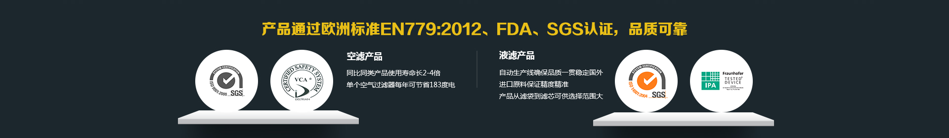 產(chǎn)品通過歐洲標(biāo)準(zhǔn)EN779：2012、FDA、SGS認(rèn)證，品質(zhì)可靠